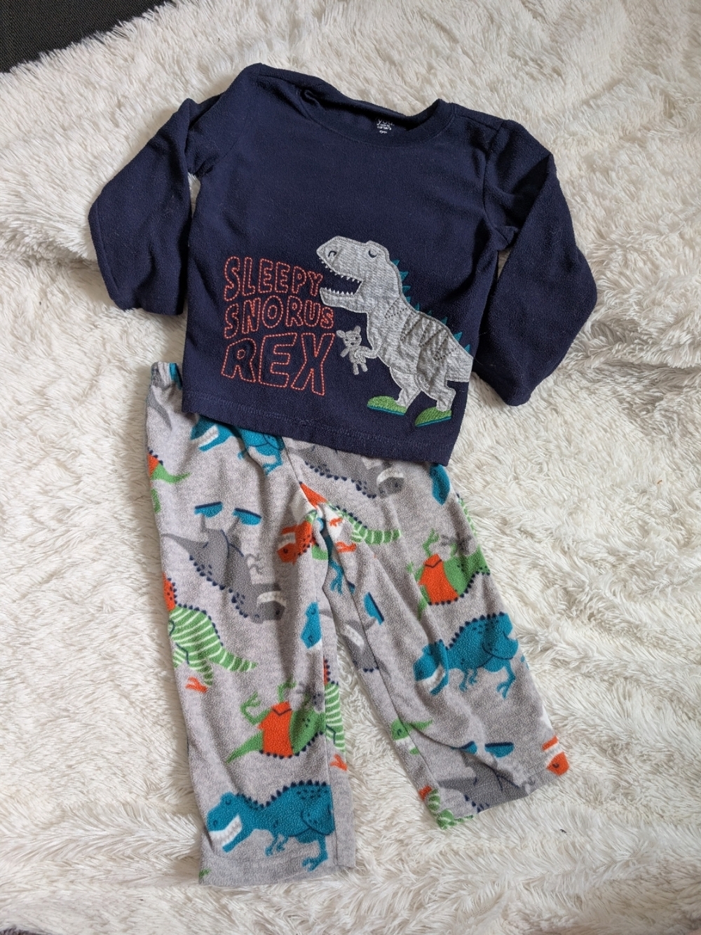 Carter's Navy Fleece Dinosaur Print Pajama Set Size 2T